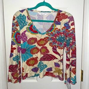 [Trina Turk] Long Sleeve Floral V-Neck